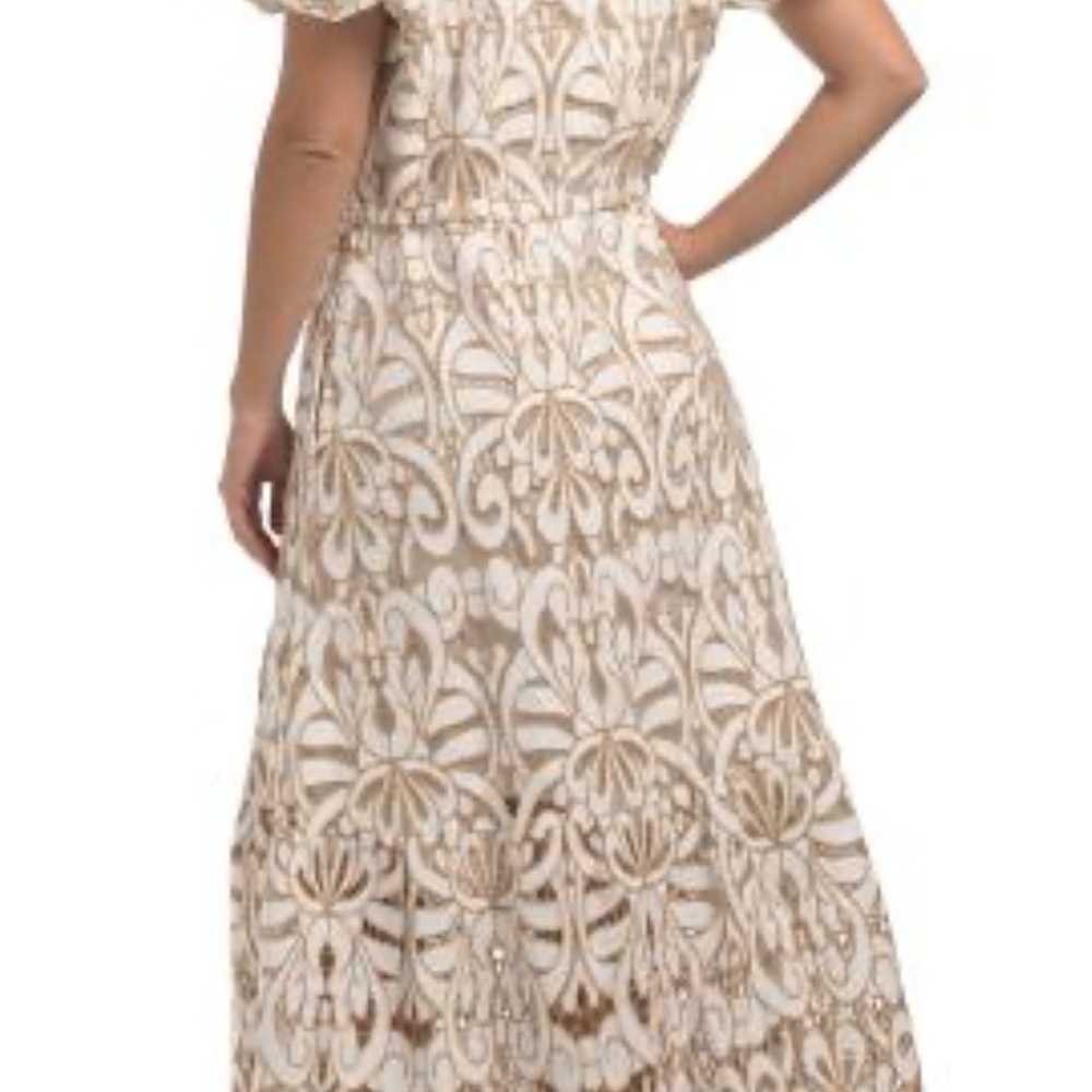 Solitaire White and Gold Lace-Effect Maxi Dress - Picture 2 of 12